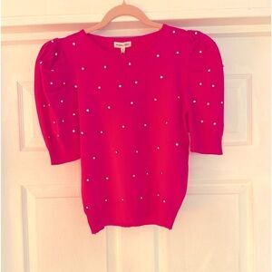 Boutique Rhinestone Puff Sleeve Short Sleeve Top - Main Strip
